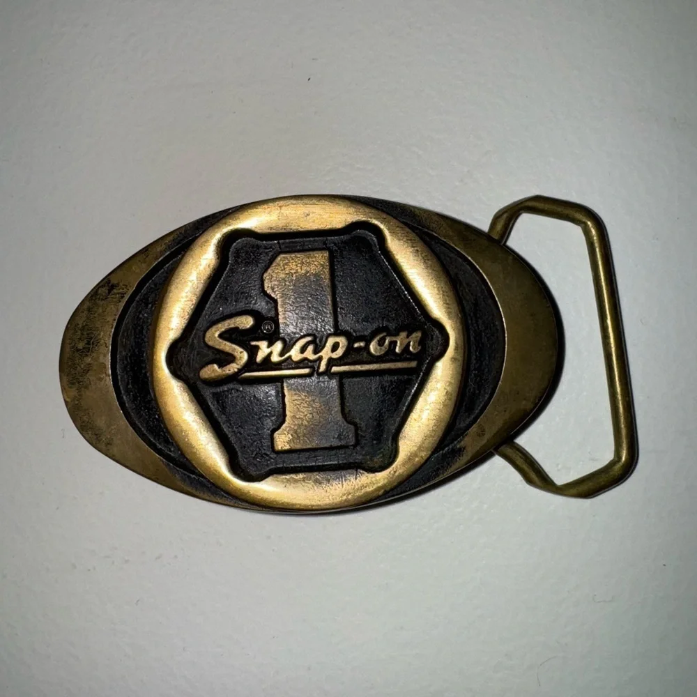 VSnap-On Tools #1 Solid Brass Belt Buckle by BTS - Made in USA - vintage
